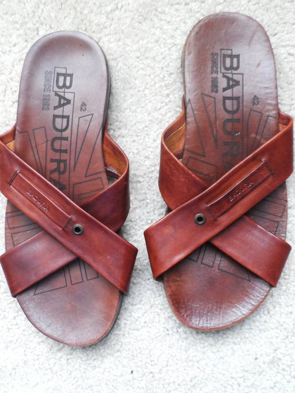 Badura- Men’s  Leather Criss Cross Slide Sandal.